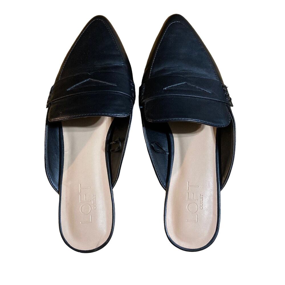 LOFT BLACK MULE FLATS Loafers‎ sz 7M Faux Leather Business Casual
